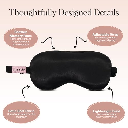 Kitsch Weighted Satin Sleep Mask - Weighted Eye Masks for Sleep and Travel - Lavender Ultra-Soft Sleeping Eye Mask for Women and Men - Light Blocking, Adjustable Strap, (4.1oz/116g) - color: Weighted Black