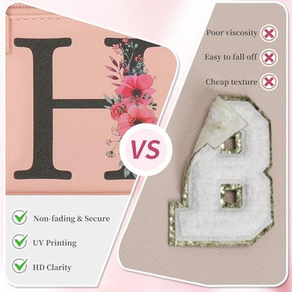 OCHEAL Initial Makeup Bag,Monogram Make up Bag Pink Travel Makeup Organizer Case Beauty Toiletry Cosmetic Bag with Brush Holder, Trendy Stuff Personalized Gifts for Women and Girls-H - color: Pink, style: H