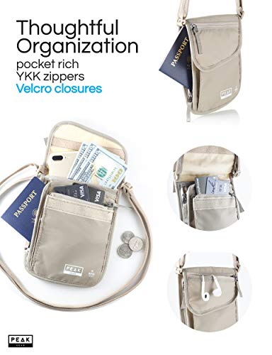 Peak Gear RFID Neck Wallet - The Original Travel Pouch with Adjustable Crossbody Strap + Theft Protection and Lost & Found Service | Beige - color: Beige (Neck Wallet)