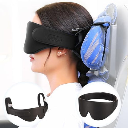 SARISUN Airplane Head Strap 3D Eye Mask, Travel Pillow Alternative for Long Flight, 360° Support Sleep Head Hold, Stop Bobblehead, Ultra-Compact Lightweight Travel Essentials, Black - color: Black