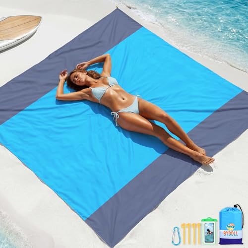 BYDOLL Beach Blanket Waterproof Sandproof Large, Oversized 78''X81''/10'X9' Lightweight Waterproof Outdoor Beach Mat for Travel Camping Vacation Sand Free Essentials Blanket - color: Blue Grey, size: 78''X81"