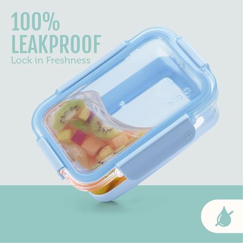 Ello Duraglass 3.4 Cup Meal Prep Sets 10Pc, 5 Pack Set- Glass Food Storage Container with Silicone Boot and Airtight BPA-Free Plastic Lids, Dishwasher, Microwave, and Freezer Safe, Garden Goals - color: Garden Goals with Boot