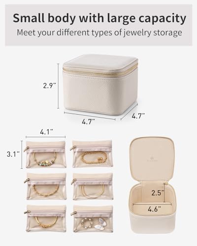 VLANDO Jewelry Travel Case,Valentines Gift,Travel Jewelry Organizer with Clear Velvet Jewelry Bags 6Pcs Zipper Pouch for Women Girl Birthday Gift-White - color: B.6PCS White