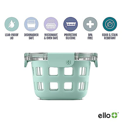 Ello DuraGlass Rounds Glass Food Storage Containers - Meal Prep Bowls with Silicone Sleeve and Airtight Lids, 2 Cup, Yucca - color: Yucca Single