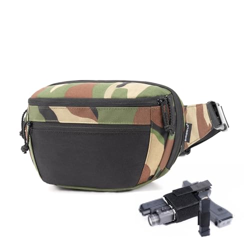 SHANGRI-LA Tactical Fanny Pack for Men and Women, Low-Profile Waist Bag, Holster Included, Multi-Use for Hiking, Travel, EDC - color: Woodland-Regular