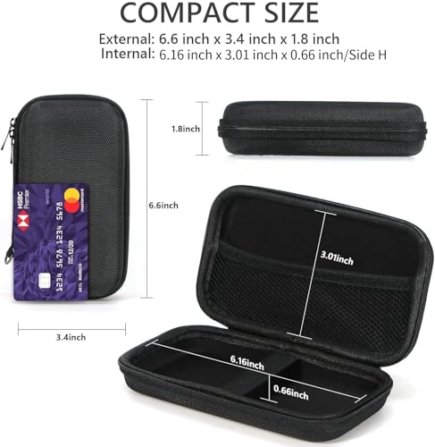 Portable Protection Hard EVA Case for External Battery, Cell Phone, GPS, Hard Drive, USB/Charging Cable, Small Carrying Bag Mesh Inner Pocket, Zipper Enclosure, Universal Travel Pouch Bag - color: Black