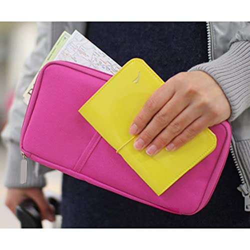 vanki Multi-Functional Fashion Ticket Passport Credit Card ID Document Organizer Holder Bag Purse Travel Pouch Case Cover (Rose Red)