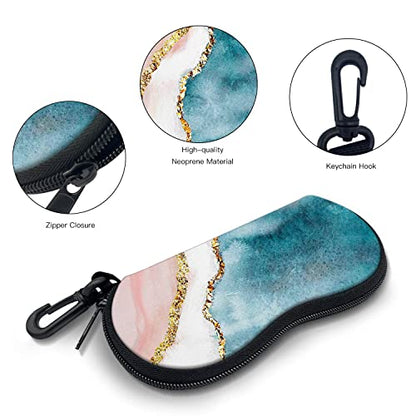 Sunglasses Soft Case with Carabiner Ultra Light Neoprene Zipper Glasses Case - color: Pink Blue White