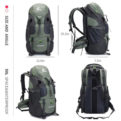 Bseash 50L Hiking Backpack, Water Resistant Lightweight Outdoor Sport Daypack Travel Bag for Camping Climbing Skiing Cycling (Army Green - With Shoe Compartment) - color: Army Green - With Shoe Compartment