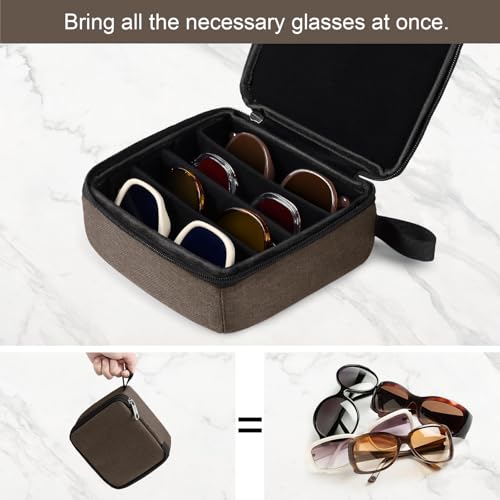 Bukere Travel Sunglasses Organizer Case, Adjustable Slot For Multiple Pairs, Portable Eyeglasses Storage Box for Men Women - color: Coffee, style: 4 Slots