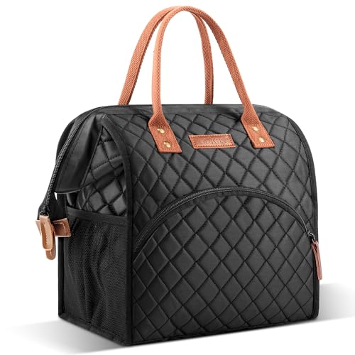 LOKASS Insulated Lunch Bag for Women & Men - Reusable 10 L Lunch Box for Women - Leakproof Tote Cooler Bag for Adults Work, Beach, Travel, Picnic (Black) - color: Black Suqare