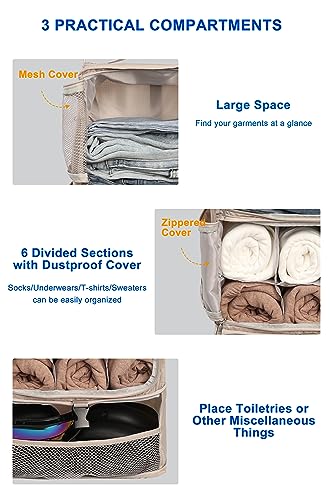 ELEZAY Hanging Packing Cubes Portable Closet 3-Shelf Travel Collapsible Compression Garment Organizer for Carry-on Luggage Suitcase Space Saver Bag X-Large_No Side Pockets, Beige - color: Beige, size: X-Large_12*10*24 IN