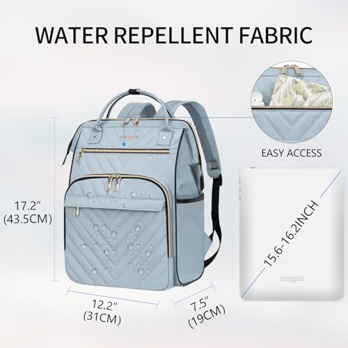 VANKEAN 17 Inch Laptop Backpack for Women Fashion Computer Work Bag, Large Capacity Waterproof, College Daypack Business Travel Backpack, Light Blue - color: Quilted Light Blue, size: 17.3 Inch