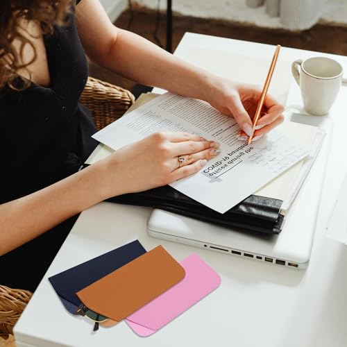 4 Packs Soft Eyeglass Cases Portable Pu Leather Glasses Pouch Squeeze Top Sunglass Case for Women Men - color: Brown, Purple, Dark Blue, Dark Gray