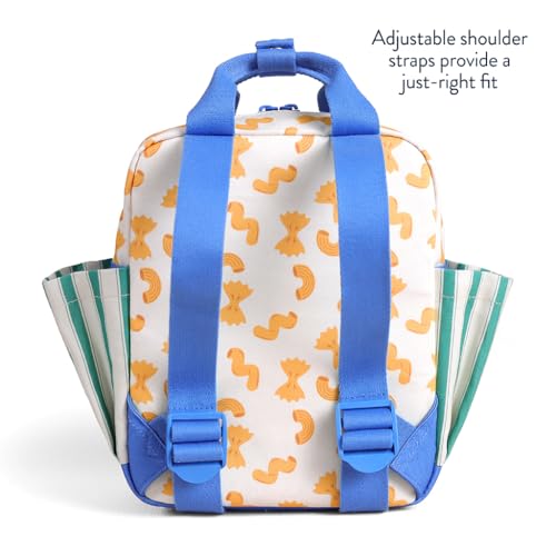 Itzy Ritzy Toddler Backpack - Daycare Bag - Features Adjustable Shoulder Straps, 2 Side Pockets & Spacious Interior with Wipeable Fabric Lining & Name Label, Pasta - color: Pasta