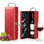 Bottle Wine Carrier, Leather Wine Gift Boxes, Gifts for Wedding, Anniversary, Travel, Party, Storage Box for Home Bar Collection With 4pcs Accessories Set (Red)
