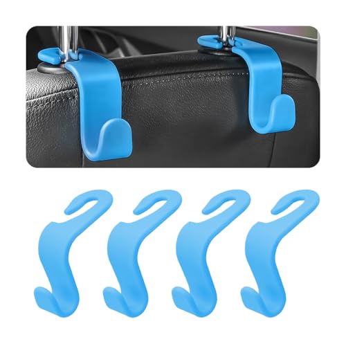 4PCS Car Back Seat Headrest Hooks, Rear Car Seat Storage Headrest Hanger Holder Hooks Organizer, Universal Auto Interior Accessories for Bag Purse Handbag Cloth Coats Grocery (Light Blue) - color: Light Blue