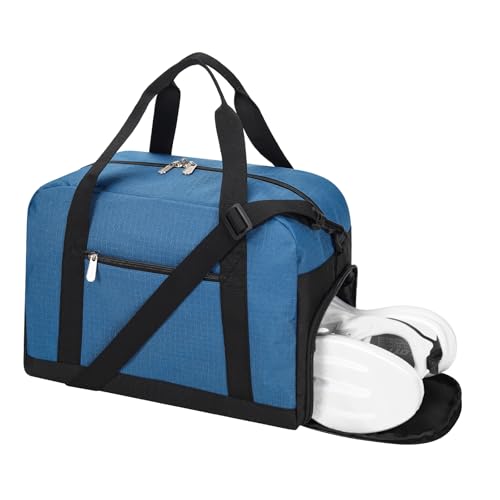 Apenze Small Gym Bag 14 inch lightweight Carry On Mini Duffel Bag with Shoe Compartment for Travel Sport - Blue - color: Blue