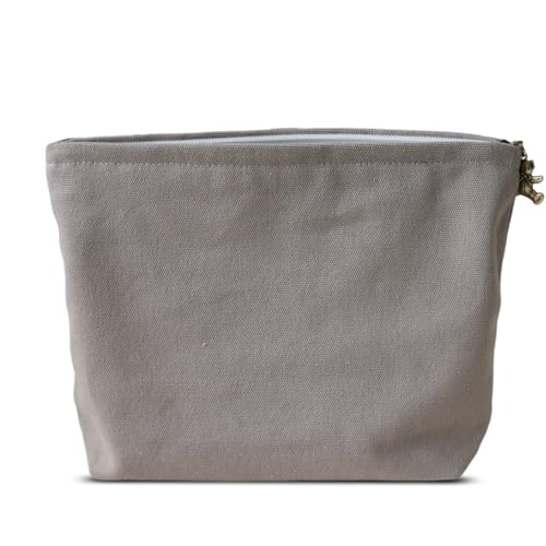 HAPPYHEIDI Canvas Pouch for Travel, Accessory Tool Bag, Solid Gray, Cotton Blend, Zipper Closure, 7.1x2.4x7 Inches - color: GR-Canvas-Gray