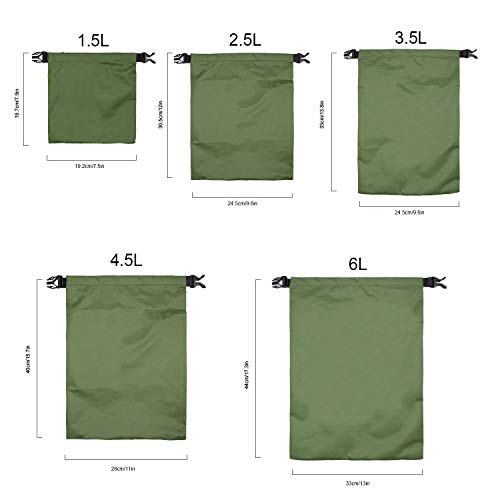 TRENDBOX Roll Top Waterproof Dry bag Kit Storage Compression Bag Sack Poch Packing Organizers Water Resistant Camping Travel - color: Set of 5 - ForestGreen