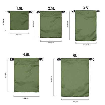 TRENDBOX Roll Top Waterproof Dry bag Kit Storage Compression Bag Sack Poch Packing Organizers Water Resistant Camping Travel - color: Set of 5 - ForestGreen