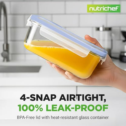 NutriChef 10-Piece Glass Food Containers - Stackable Superior Glass Meal-prep Storage Containers, Newly Innovated Leakproof Locking Lids w/Air Hole, Freezer-to-Oven-Safe (Blue) - color: Navy