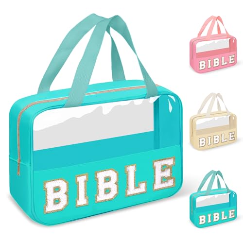 Chenille Letter Bible Bag Case for Girls,Large Study Supplies Church Bag Cover Purse Fits All Bibles,Cute Preppy Christian Tote with Handle Zipper Bible Accessories Gifts for Women(BIBLE-Green) - color: Bible-green