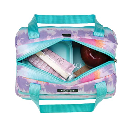 PackIt Freezable Hampton Lunch Bag, Tie Dye Sorbet, Built with EcoFreeze Technology, Collapsible, Reusable, Zip Closure with Front Pocket and Shoulder Straps, Perfect for Tweens and Adults - color: Blue and Purple