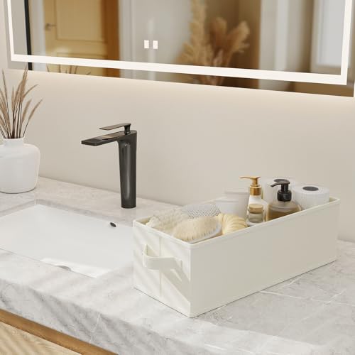 Narrow Storage Bins, Small Fabric Organizer with Handles, Foldable Basket for Closet and Shelves, Toilet Paper Storage, 2 Pack, Beige, 15 x 6 x 5 In, XSNY19BE-2 - color: Beige