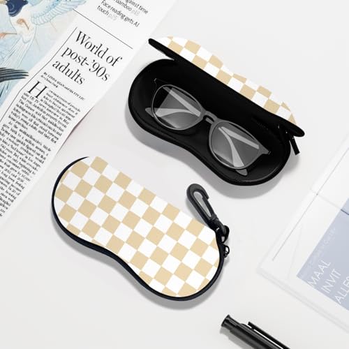 Sunglasses Soft Case, Ultra Light Portable Neoprene Zipper Glasses Case for Men Women - color: Khaki Plaid