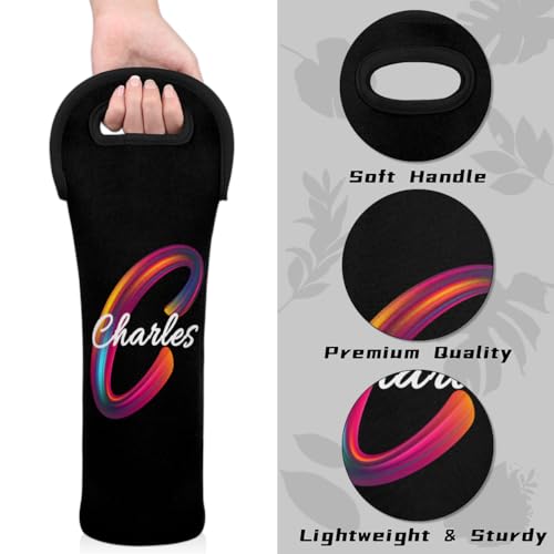 Personalized 1 Bottle Wine Carrier Tote Custom wtih Name, Customize Neoprene Wine Bottle Carrier Sleeve Travel Wine Holder Gift Bags - color: Black, size: Small