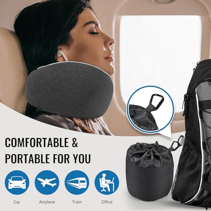 Travel Neck Pillow for Airplanes, Premium Memory Foam Neck Pillow with Ergonomic 360° Support, Travel Essentials for Plane, Car, Train and Home, Max Blue