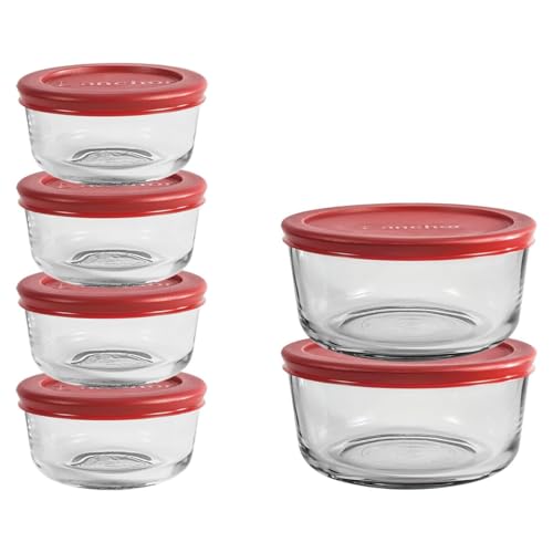 Anchor Hocking 12 Piece Glass Storage Containers with Lids (6 Glass Food Storage Containers & 6 Red SnugFit Lids) - color: Red, size: 12 Piece Set