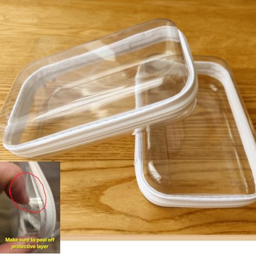 Clear Hard Shell Zipper Case, Upgraded Thicker Transparent Plastic Bins for Organizing, See Through Zipper Pouches Makeup Case, Lidded Storage Bins Organizer for Storage Cosmetics (S+S)