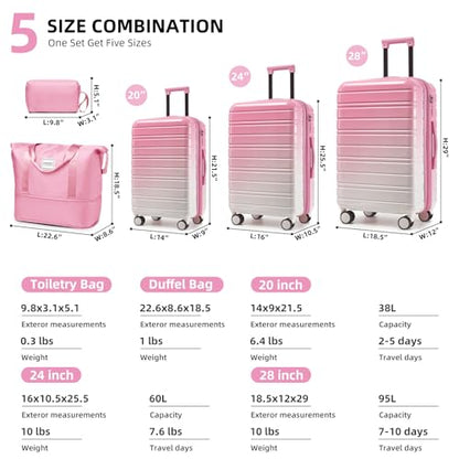 LARVENDER Luggage Sets 5 Piece Hardside Expandable Suitcase with Wheels Lock,PC+ABS Hardside Lightweight Rolling Suitcase for Women and Men,Peach Sparkling - color: Peach Sparkling, size: 5 Piece Set (20/24/28/DB/TB)