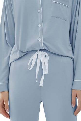 Cherrydew Women Bamboo Viscose Pajama Sets Super Soft Comfy Breathable Cooling Sleepwear Long Sleeve Button Down Loungewear - color: Dusty Blue, size: XX-Large