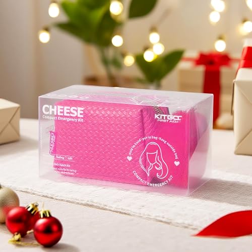 Kitgo Mini First Aid Emergency Clutch Kit -Mother Day Gift Compact Safety Pouch Party Bag with 27 Essential Items for Girl Lady Mother Wife Nurse for Girl Lady Mother Wife Nurse - color: Rose Red