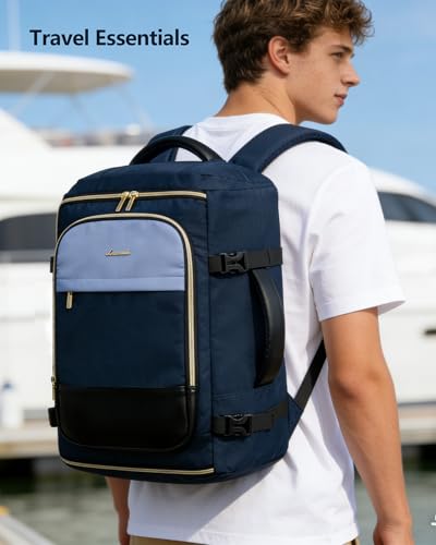 LOVEVOOK 40L Travel Backpack Carry on Flight Approved, Personal Item Bag with 3 Packing Cubes, Travel Backpack for Women Fits 17" Laptop, Water-resistant Carry On Bag for Airplanes - color: Blue & Black, size: 40L-4PCS
