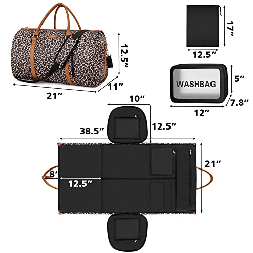 Garment Bag for Travel Convertible Carry On Garment Bag Large Travel Duffel Bags for Women 2 in 1 Hanging Suitcase Suit Travel Bags for Women & Men 3pcs Set - color: C-brown Leopard