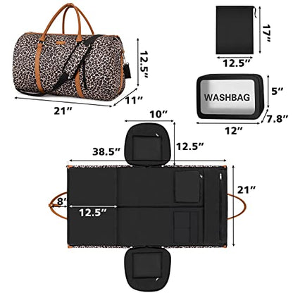 Garment Bag for Travel Convertible Carry On Garment Bag Large Travel Duffel Bags for Women 2 in 1 Hanging Suitcase Suit Travel Bags for Women & Men 3pcs Set - color: C-brown Leopard
