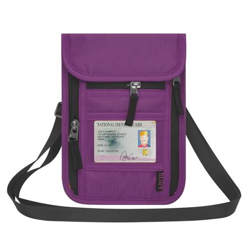 HOTEMIA Neck Wallet for Travel,Passport Holder Neck Pouch for Men Women with Adjustable Neck Strap and RFID Blocking - color: Purple