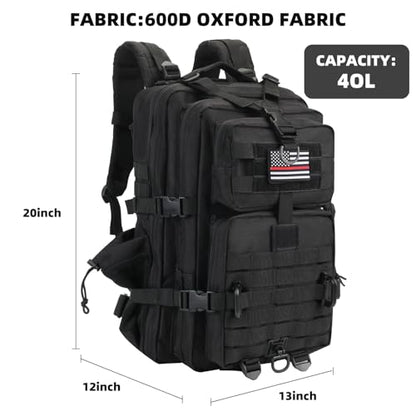 Hannibal Tactical MOLLE Assault Backpack, Tactical Backpack Military Army Camping Rucksack, 3-Day Pack Trip w/USA Flag Patch, D-Rings, Flag patch with water bottle - color: Flag Patch With Water Bottle