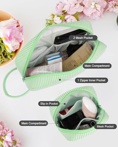 2Pcs Mini Makeup Bag, Small Makeup Pouches for Purse Cute Cosmetics Bag Pouch with Slip-in Pockets Small Travel Toiletry Bag Zipper Makeup Aesthetic Accessories Storage Bag - color: 0-Green Set