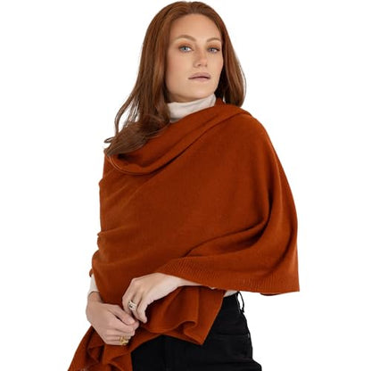 Velanio Cashmere 100% Cashmere Knitted Wrap Pashmina Shawl Extra Large Scarf Stole for Women Travel - color: Rust