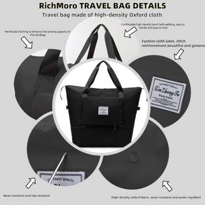 Large Capacity Foldable Travel Bag, Expandable lightweight Carry on Bag, Dry with Wet Separation Spor Duffel Bags (Black) - color: Black