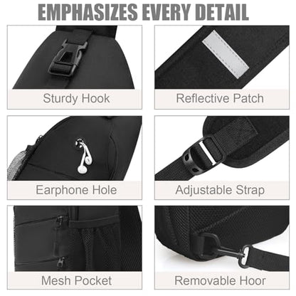 Pritent Crossbody Bags for Women Men Trendy Sling Bag Backpack Casual Chest Bag with Convertible Shoulder Strap - color: Black, size: Medium