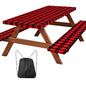 Picnic Table Cover with Bench Covers, Fitted 6ft Waterproof Tablecloth Set for Outdoor Camping & RV - Includes 1 Table Cover & 2 Bench Covers with Drawstring Storage Bag, 30"x72", Red Black Grid - color: Red Black Grid