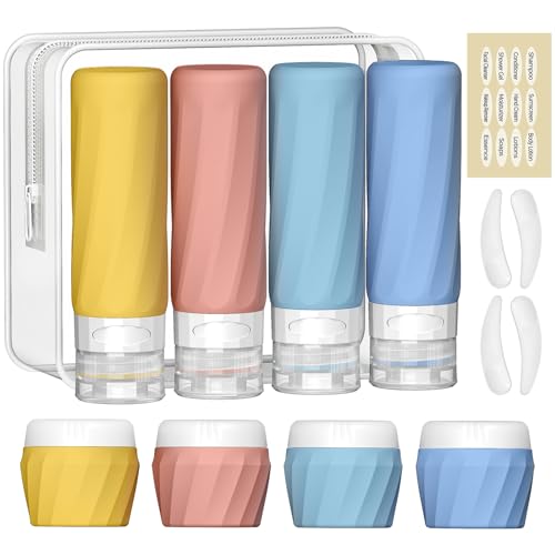 Silevoler 14pack Travel Bottles for Toiletries, TSA Approved Travel Size Toiletries Containers Set, Premium Silicone Leak Proof Refillable Bottles & Creams Jars Accessories Kit W/Clear Bag (Bright) - color: Bright