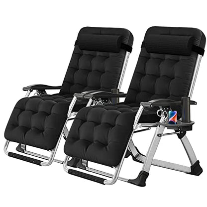 NAIZEA Padded Zero Gravity Chair, Folding Outdoor Lounge Chairs, Adjustable Reclining Camping Chairs with Cup Holder, Ergonomic Patio Lawn Chair for Balcony Beach Deck Yard - color: Black, style: Zero Gravity Chair 2 Pack
