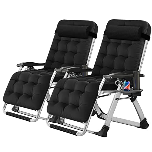 NAIZEA Padded Zero Gravity Chair, Folding Outdoor Lounge Chairs, Adjustable Reclining Camping Chairs with Cup Holder, Ergonomic Patio Lawn Chair for Balcony Beach Deck Yard - color: Black, style: Zero Gravity Chair 2 Pack